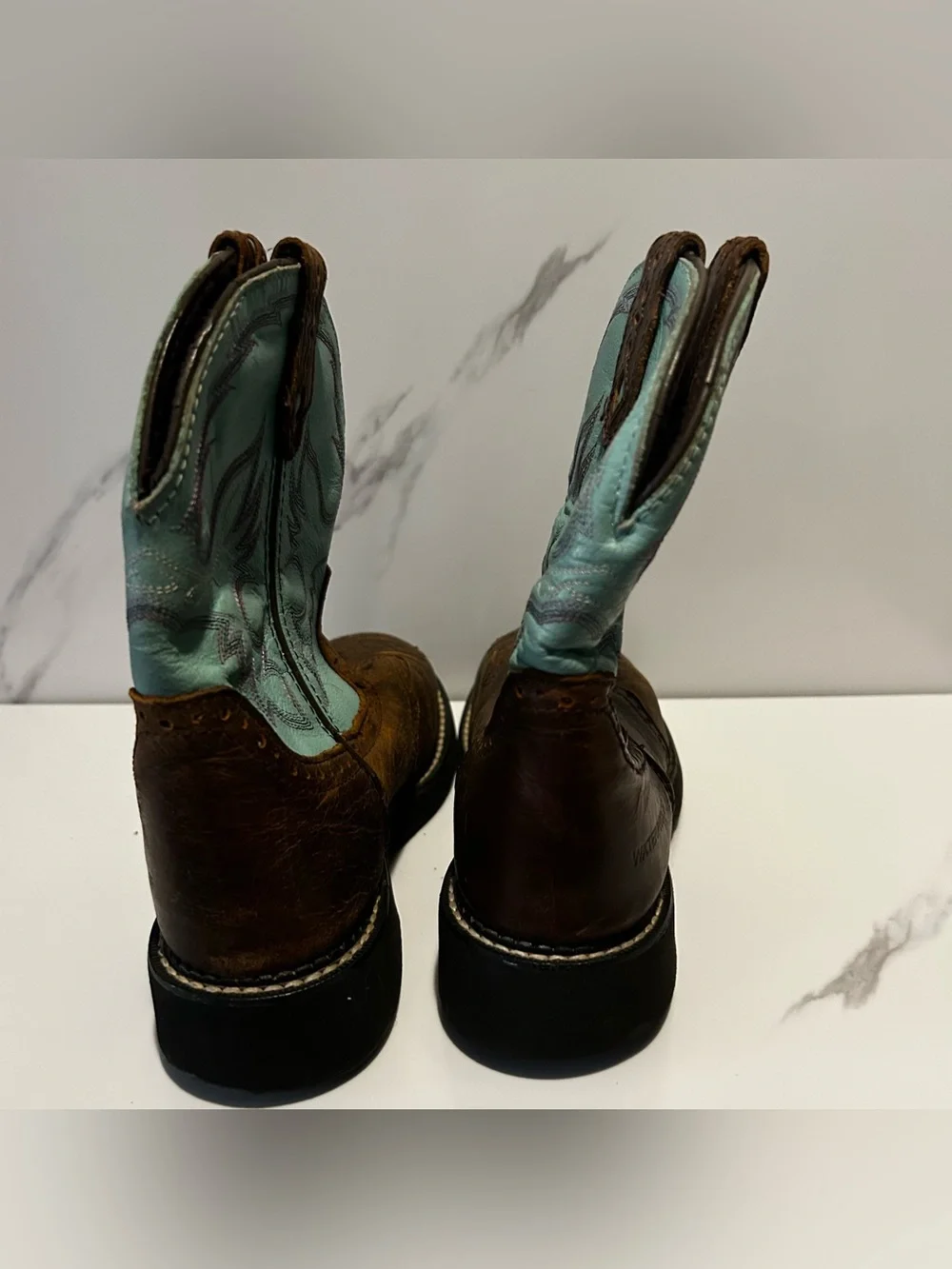Kids Brown Leather Western Boots with Turquoise Shaft